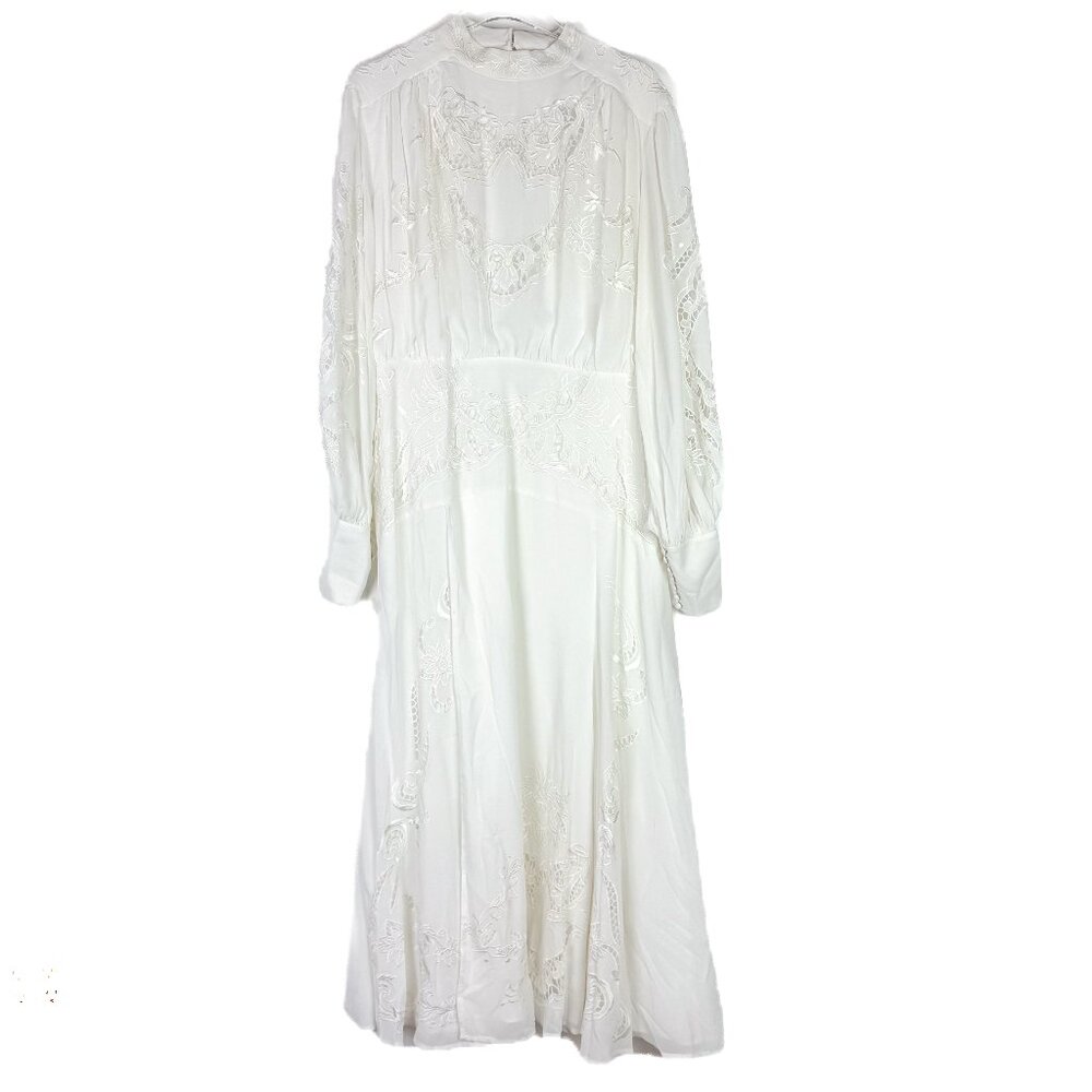 NWT ASOS EDITION High Neck Cutwork Embroidered Midi Dress W/ Full Skirt Size 14